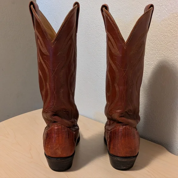 Nocona Brown Cowboy Western Boots with Decorative Stitching - Picture 4 of 10